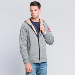 Custom blank fleece casual fur lining sweatshirts mens custom full zip up hoodie