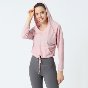Custom women cotton polyester pullover sweatshirts sports tops long sleeve hooded yoga coat