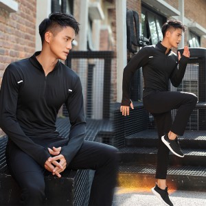 Men quick-dry 1/4 zip long sleeve active sports fitness top outdoor workout athletic sweatshirts