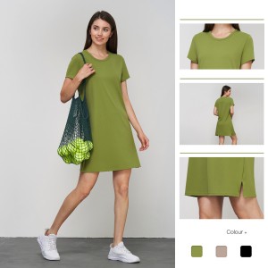 Women round neck tennis dresses new breathable sports skirts side split loose active dress