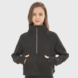 Women oversized funnel neck half zip sweatshirts outdoor loose running long sleeve hoodies