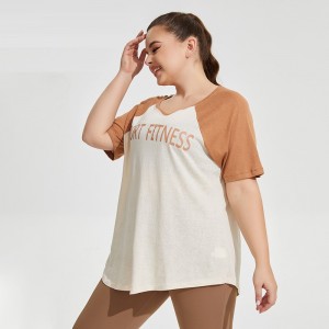 Women loose breathable eco-friendly yoga short sleeve top oversized colorblock fitness tshirt