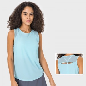 Women tennis tank top mesn back hollow out breathable moisture-wicking fitness sleeveless tshirt