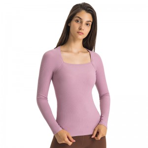 Women autumn new rib long sleeve sweatshirts slim fit pullover tummy control yoga fitness top