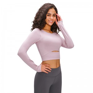 Hot sale F1690 Women Padded Sports Crop Tops Long Sleeve Running T-Shirts Quick Dry Workout Faked Two Pieces Yoga Bra