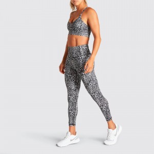 Wholesale tights hip workout leggings set high waisted gym leopard print yoga set