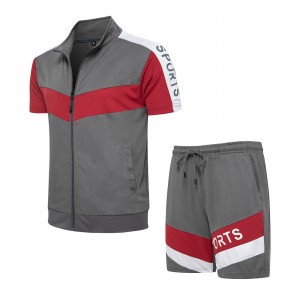 Custom Logo Summer Sportswear Short Sleeve Zip Jacket Top And Shorts Running Set