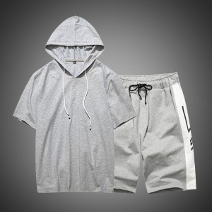 Custom polyester spandex sportswear short sleeve hoodies tracksuits with shorts