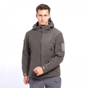 Men hooded polar fleece warm coat outdoor windbreak winter jacket with multi zip pockets