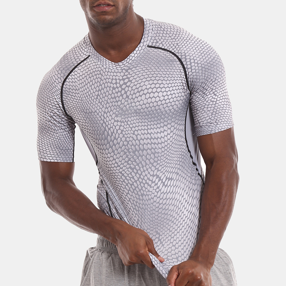 Original Factory Battery Heated Cotton Coat - Custom Men Gym Snake Texture Breathable Compression Shirt Sport Running Tshirt – Omi