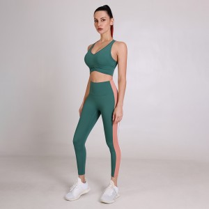 Woman sports clothing fitness sports bra high waist colorblock legging workout yoga wear