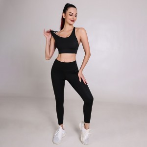 Womens sexy cross straps sports bras high waisted zip pockets leggings workout yoga wear set