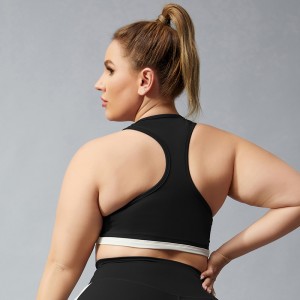 Plus size active underwear recycled polyamide fitness running colorblock racerback sports bra