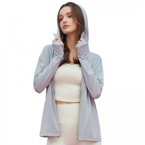 Women summer outdoor sportswear coat ice feeling sunscreen zip long sleeve hooded fitness jackets