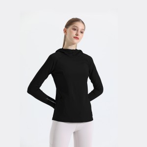Women fitness hooded long sleeve sweatshirts outdoor running workout gym slim fit active top