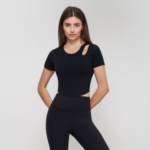 Manufacturer of Women Crop Tops Tummy Cross Short Sleeve Yoga Running Shirts Gym Workout T Shirt