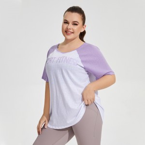 Women loose breathable eco-friendly yoga short sleeve top oversized colorblock fitness tshirt