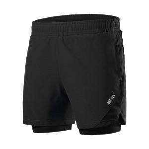 Mens Sports Shorts Workout Running 2 in 1 Double-Deck Training Gym Shorts with Pockets