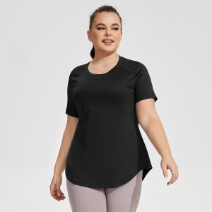 Plus size recycled cover hip yoga top hole back breathable short sleeve running oversize t-shirts