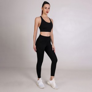 Womens sexy cross straps sports bras high waisted zip pockets leggings workout yoga wear set