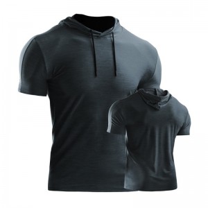 Men summer fashion oversized loose workout running gym plus size hooded short sleeve t-shirt