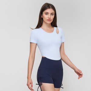 Manufacturer of Women Crop Tops Tummy Cross Short Sleeve Yoga Running Shirts Gym Workout T Shirt