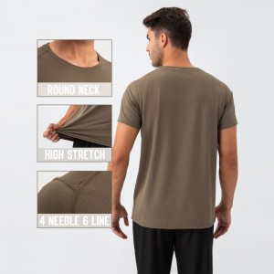 Men summer round neck loose active t-shirt quick dry breathable running gym short sleeve top
