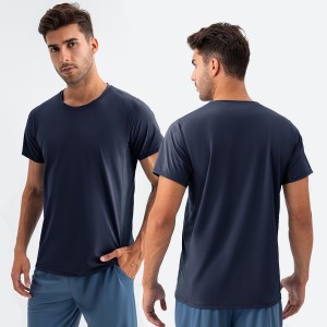 Men cool fitness short sleeve t-shirt mesh breathable round neck loose running training top