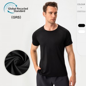 Men recycled polyester active short sleeve quick dry breathable loose running fitness t-shirt