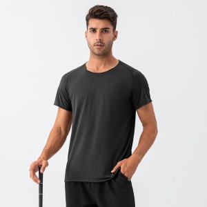 Men summer round neck loose active t-shirt quick dry breathable running gym short sleeve top