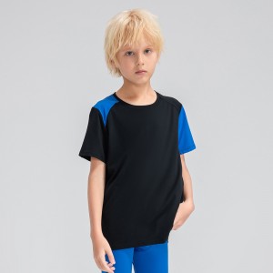 Children summer loose sports short sleeve breathable trainning top color block running t-shirt
