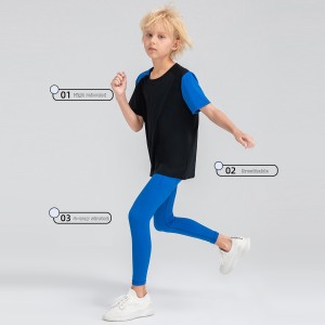 Children fitness nylon quick dry elastane running pants basketball tights compression leggings