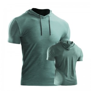 Men summer fashion oversized loose workout running gym plus size hooded short sleeve t-shirt