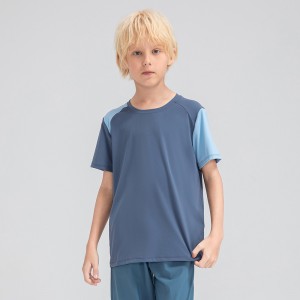 Children summer loose sports short sleeve breathable trainning top color block running t-shirt