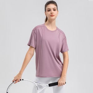 Women summer loose short sleeve t-shirt quick-dry running fitness moisture-wicking yoga tee