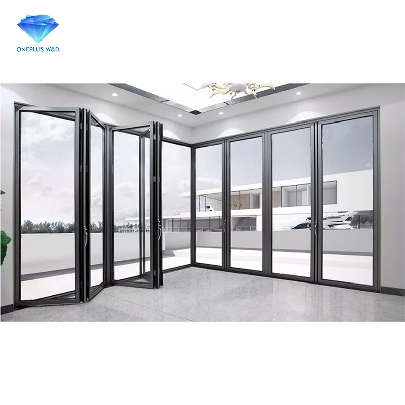 Customized Hot Sale Aluminium Alloy Glass Bifold Door Puertas De Cristal Para Exterior Waterproof Design Folding Door
