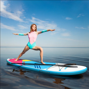 Inflatable yoga board on water