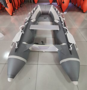 Grey inflatable sport boat with aluminium floor