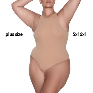 Thong bodysuit wholesale plus size 5xl 6xl snap-button compression sleeveless double layer round neck bodysuits for women 2023
