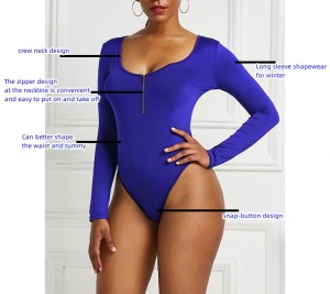 Thong body shaper Factory wholesale one piece soft tight-fitting compression crew neck long sleeve women shapewear for sport