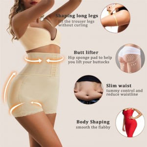 Shapewear Factory briefs tummy control padded buttocks thickened body high waist buckle lace compression shorts for women