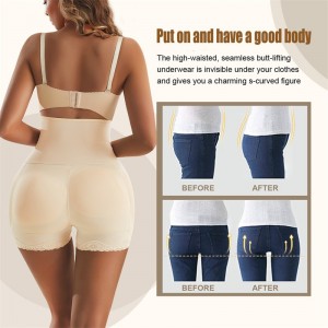 Shapewear Factory briefs tummy control padded buttocks thickened body high waist buckle lace compression shorts for women