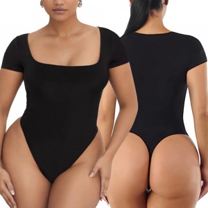 Bodysuits Sexy Ribbed One Piece Square Neck Short Sleeve Bodysuits