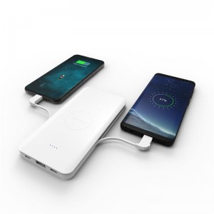 Portable wireless power bank with built in charging cables