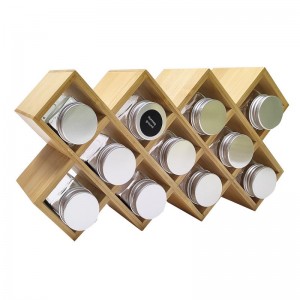 Bamboo Wood Spice Rack Storage Organizer with Glass Jars
