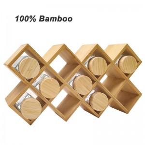 Bamboo Wood Spice Rack Storage Organizer with Glass Jars