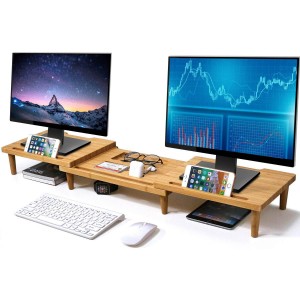Bamboo Wooden Computer Monitor Stand Riser Adjustable