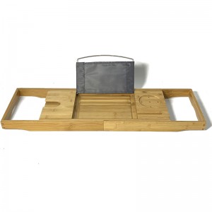 Bamboo Expandable Bathtub Caddy Tray with Book Tablet Holder