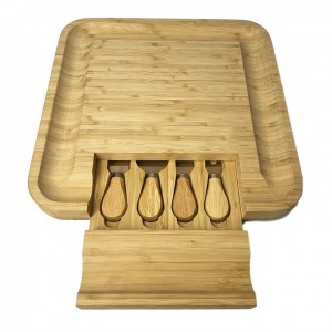 Wholesale Nature Bamboo Cheese Board with 4 Knife Sets