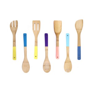 Bamboo Cooking Spoons and Spatulas with Colored Handles